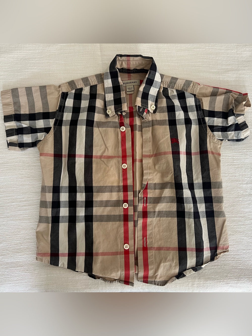 Burberry Beige, Black & Red Plaid Button-Down Shirt